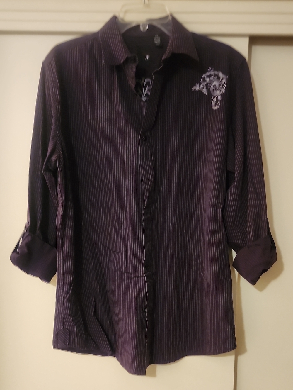 jf j.ferrar Purple Pinstripe Button-Up Shirt With detailed embroidery